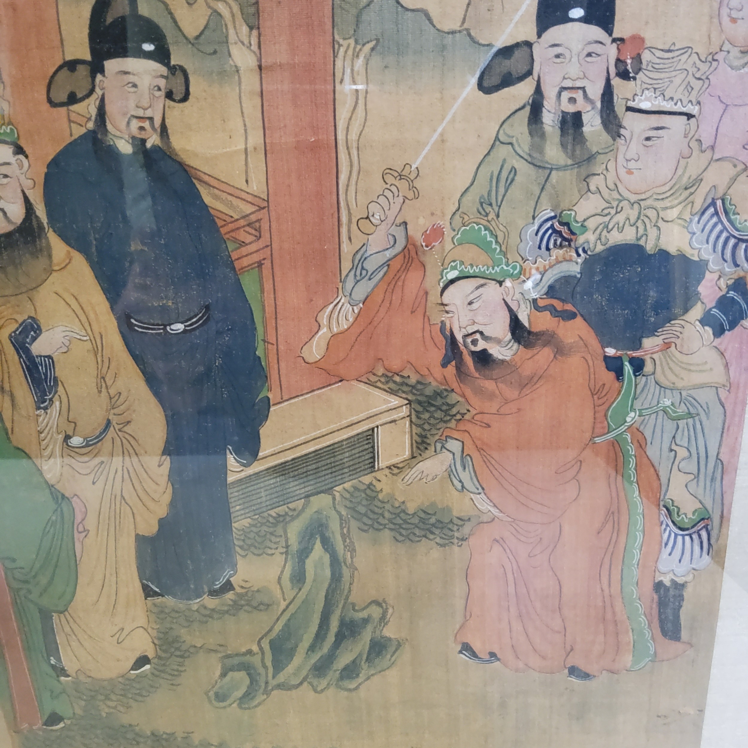 Oriental Art - a near pair of Qing Dynasty Chinese gouache paintings on silk, lacquered frames,  c. - Image 3 of 3