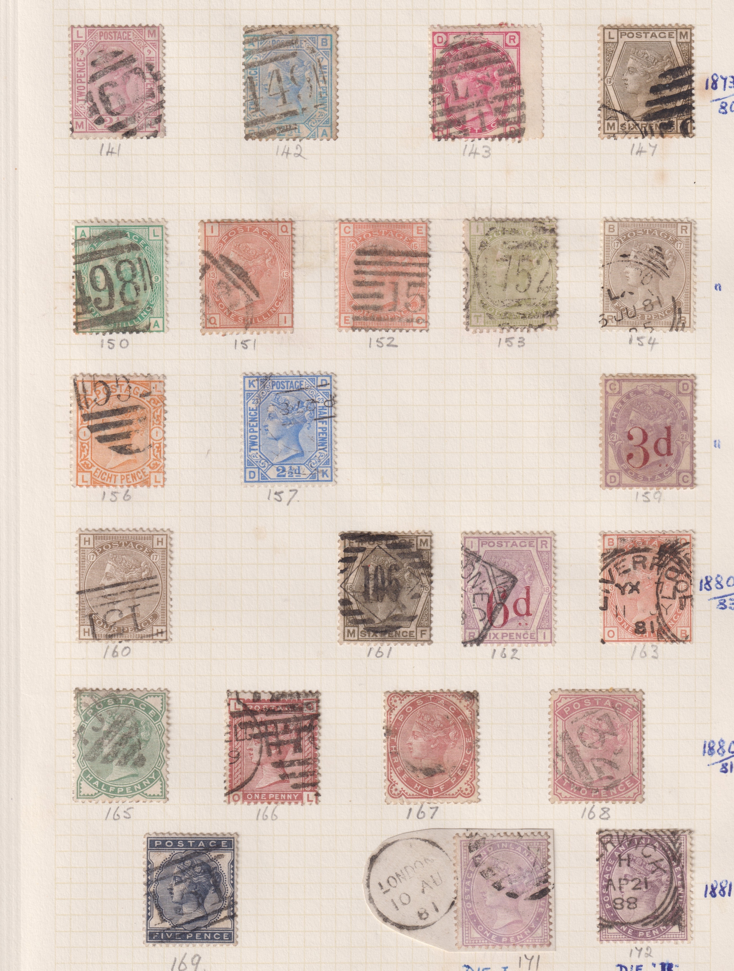 Stamps- A collection of Queen Victoria GB used stamps on six album pages from 1840 penny black to - Image 5 of 6