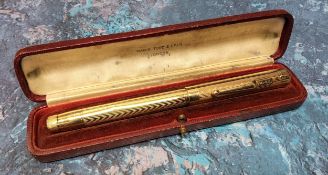 A gold plated Swan Mabie Todd & Co leverless fountain pen, 14ct nib, cased