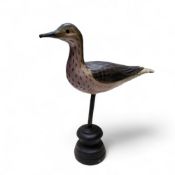 Folk Art - a painted softwood avian decoy, carved as a curlew, turned display stand, 32cm high