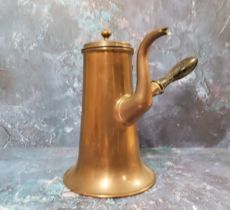 A Victorian copper coffee pot, of spreading cylindrical form, offset handle, hinged cover, 24cm