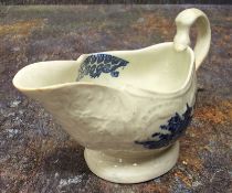 A Liverpool John & Jane Pennington creamboat,  strap moulded body printed in underglaze blue with