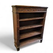 A Victorian oak open bookcase, four shelves, 103cm high, 92cm wide