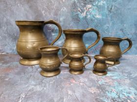 A set of six 19th century pewter baluster Tavern mugs, Quart to Quarter Gill, James Yates, 15.