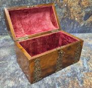 A Victorian burr walnut domed rectangular tea caddy, the cover and front applied with pierced and