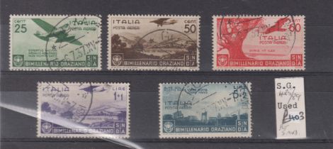 Stamps- Italy 1936 'Airs' set of five fine used stamps, SG485/9. Catalogue value £400. (5)