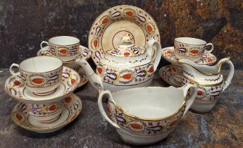 A Copeland and Garrett tea service, pattern 510, comprising teapot and cover, sucrier, six cups