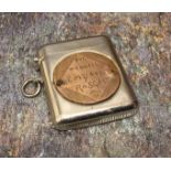 World War II - a military vesta case, set with a disc inscribed Driver W R Owell, EMT/44755, RASC/