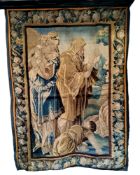 A late 17th/early 18th century Aubusson Verdure tapestry, woven in wools and silks, depicting a holy
