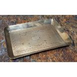 A George V silver rectangular pin tray, engraved with swags, 11.5cm wide, Charles Henry Dumenil,