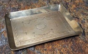 A George V silver rectangular pin tray, engraved with swags, 11.5cm wide, Charles Henry Dumenil,