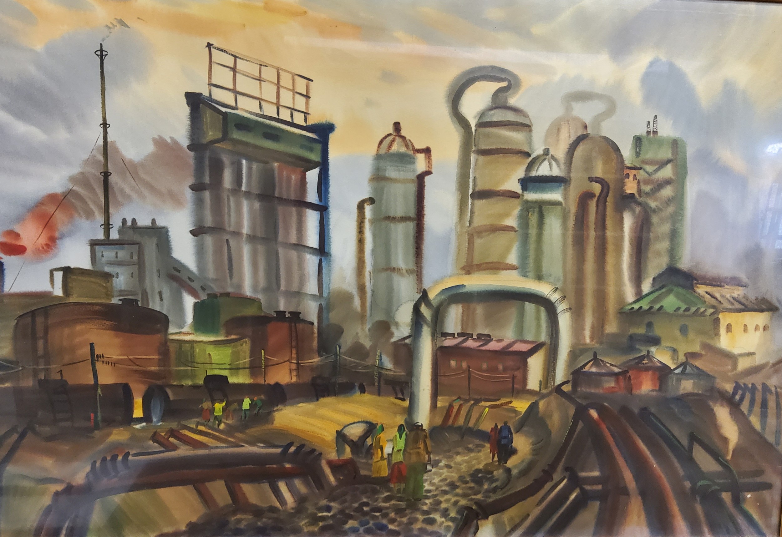 Valentine G Taranenko (1933 - 1992), Lugansk Locomotive Plant, watercolour, 62cm x 94cm