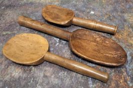 Three sycamore treen spoons, various sizes, early 19th century