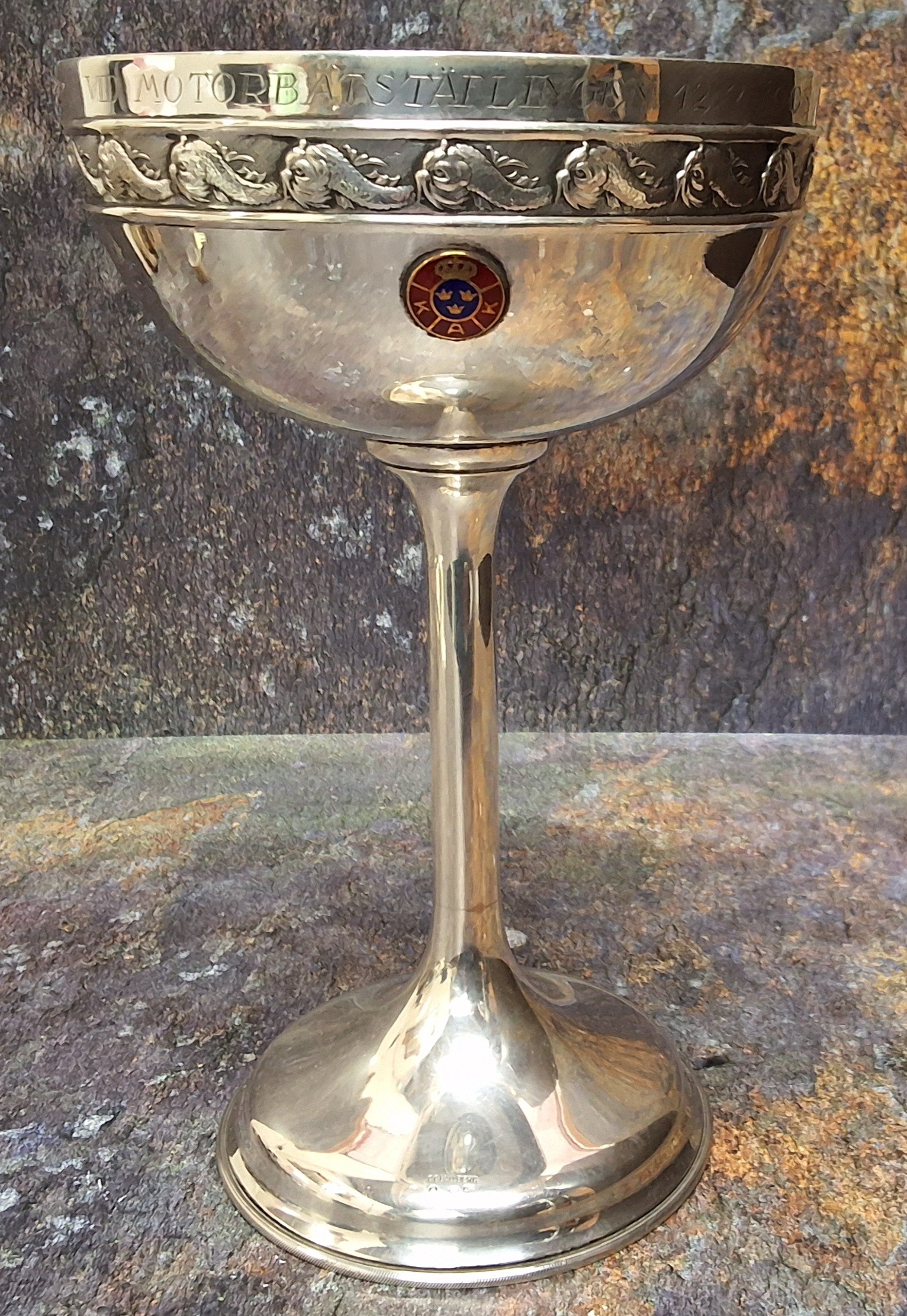 Motor Sport - a Swedish silver pedestal trophy cup, inscribed Hederspris Vid Motorbatstaflingen 12: