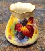 A Royal Worcester vase, pie crust rim, painted by K. Blake, signed, with blackberries and leaves,