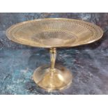 An Edwardian silver table centre tazza, pierced geometrical, baluster shaped stem, 16.5cms high,