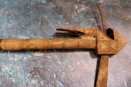 Tribal Art - an Eritrean battle axe, geometrically carved, 58cm long