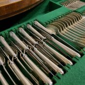 A Victorian canteen of Fiddle and Shell pattern flatware,  for twelve, comprising dinner knives