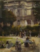 English School, 20th century, Walk in the Park, signed with initials, 36cm x 28cm