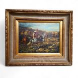 A decorative picture, Arabian Warriors on Horseback, on board, 29cm x 39cm, gilt frame