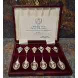 A set of six Churchill Mint Silver Jubilee year spoons, each with three colour Wedgwood Jasper