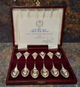 A set of six Churchill Mint Silver Jubilee year spoons, each with three colour Wedgwood Jasper
