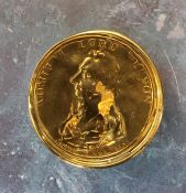 Naval History - a 19th century gilt brass medallic snuff box, the cover embossed bust of Admiral