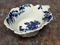 A Worcester geranium moulded butterboat, painted with Butterboat Mansfield pattern, 9cm wide,