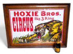 A large early 20th century Hoxie Brothers Circus "Big 3 Ring" poster, oak frame, 84cm x 116cm wide