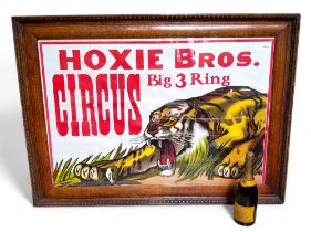 A large early 20th century Hoxie Brothers Circus "Big 3 Ring" poster, oak frame, 84cm x 116cm wide