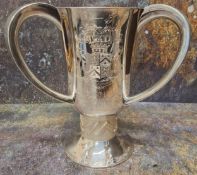 Masonic Interest  - a silver three handled loving cup/tyg, engraved with crest of Shrewsbury