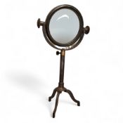 A 19th century table top magnifying glass, tripod base, 37.5cm high, c.1860