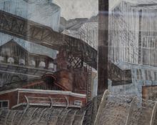 Rose Wardlow (contemporary) Sheffield Steel Works, signed in pencil, mixed medium, 53cm x 68cm