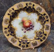 A Royal Worcester shaped circular plate,  painted by F. Martin, signed, with ripe peaches and