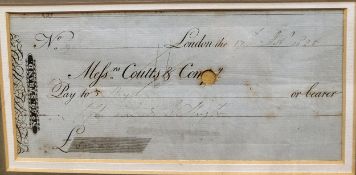 Wellington (Arthur Wellesley, 1st Duke of, 1769-1852) - a Coutts & Co. Cheque, dated 17th November