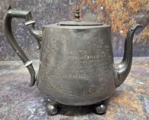 A Victorian E.P.B.M. spreading teapot, inscribed Buckshot Foster Sculley Sadler & Co, They Caused