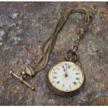 A silver open face fob watch, Roman numerals, marked 925; a silver Albertina, 24cm long