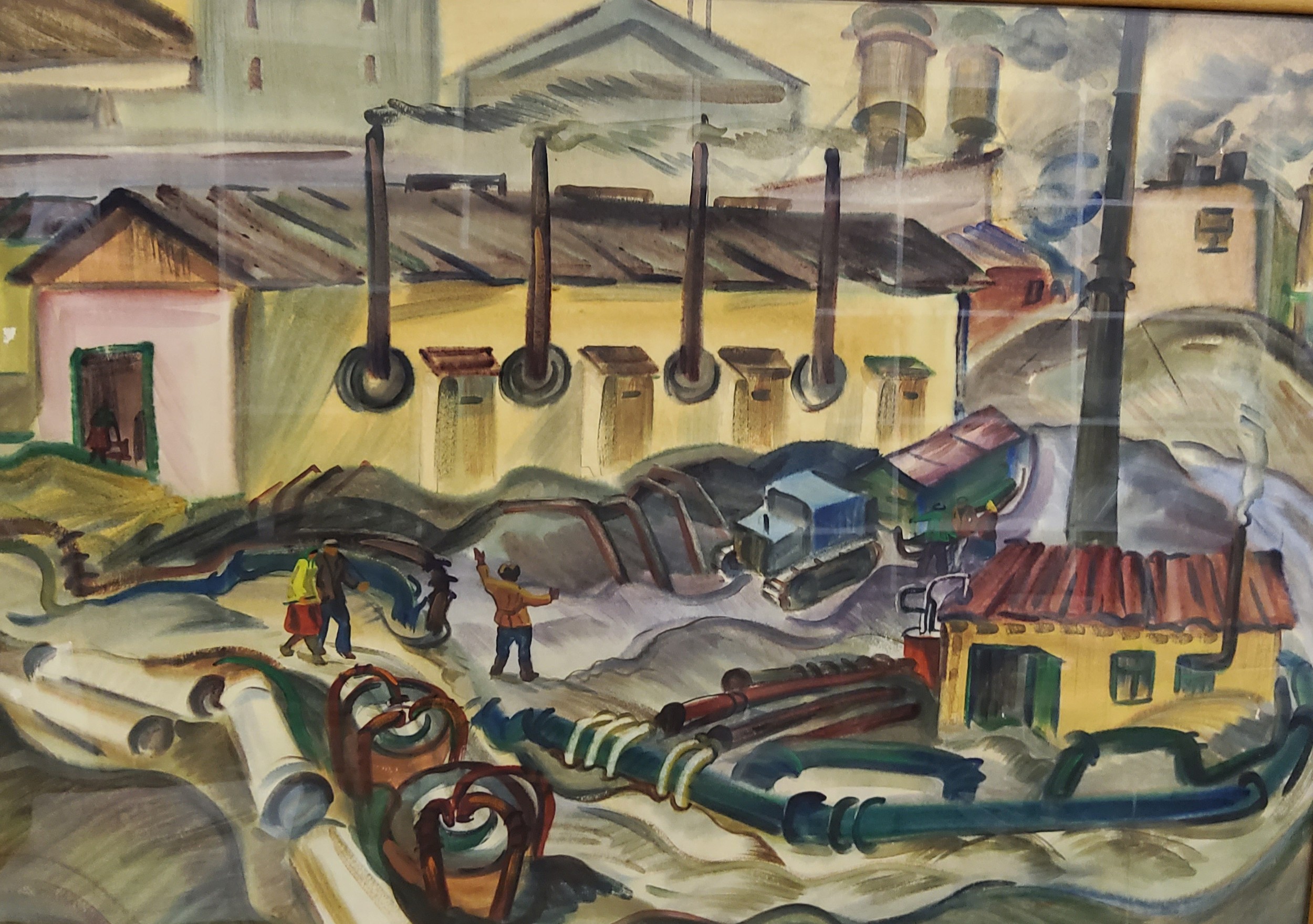 Valentine G Taranenko (1933 - 1992), Lugansk Locomotive Plant, watercolour, 60cm x 85cm