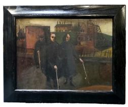 British, Northern School (20th Century) The Blind Leading The Blind  oil on board, framed 44cm x