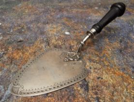 A George V silver trowel, turned wooden handle, 22cm long, Birmingham 1924, 3.9toz