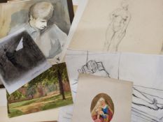 An interesting folio of watercolours, gouaches and works on paper, including Modern British