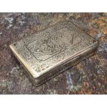 A 19th century Continental niello silver rectangular snuff box, engraved with geometrical motif