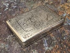 A 19th century Continental niello silver rectangular snuff box, engraved with geometrical motif