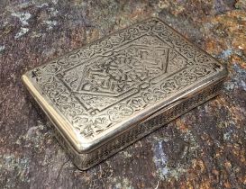 A 19th century Continental niello silver rectangular snuff box, engraved with geometrical motif