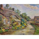 Jordi Nunez Segura (Spanish, bn. 1932), Thatched Cottage, Baslow, Derbyshire', signed, oil on