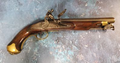 A 19th century flintlock pistol, 9in barrel with control marks, tower lock with crowned GR, full
