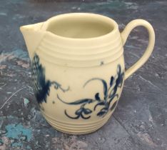 A Worcester barrel shaped  robin-beak jug, decorated in underglazed blue with Barrel Jug Scroll