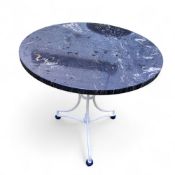 A Cosmic Black granite bistro table on cast iron base, 76cm high, 75cm diam.