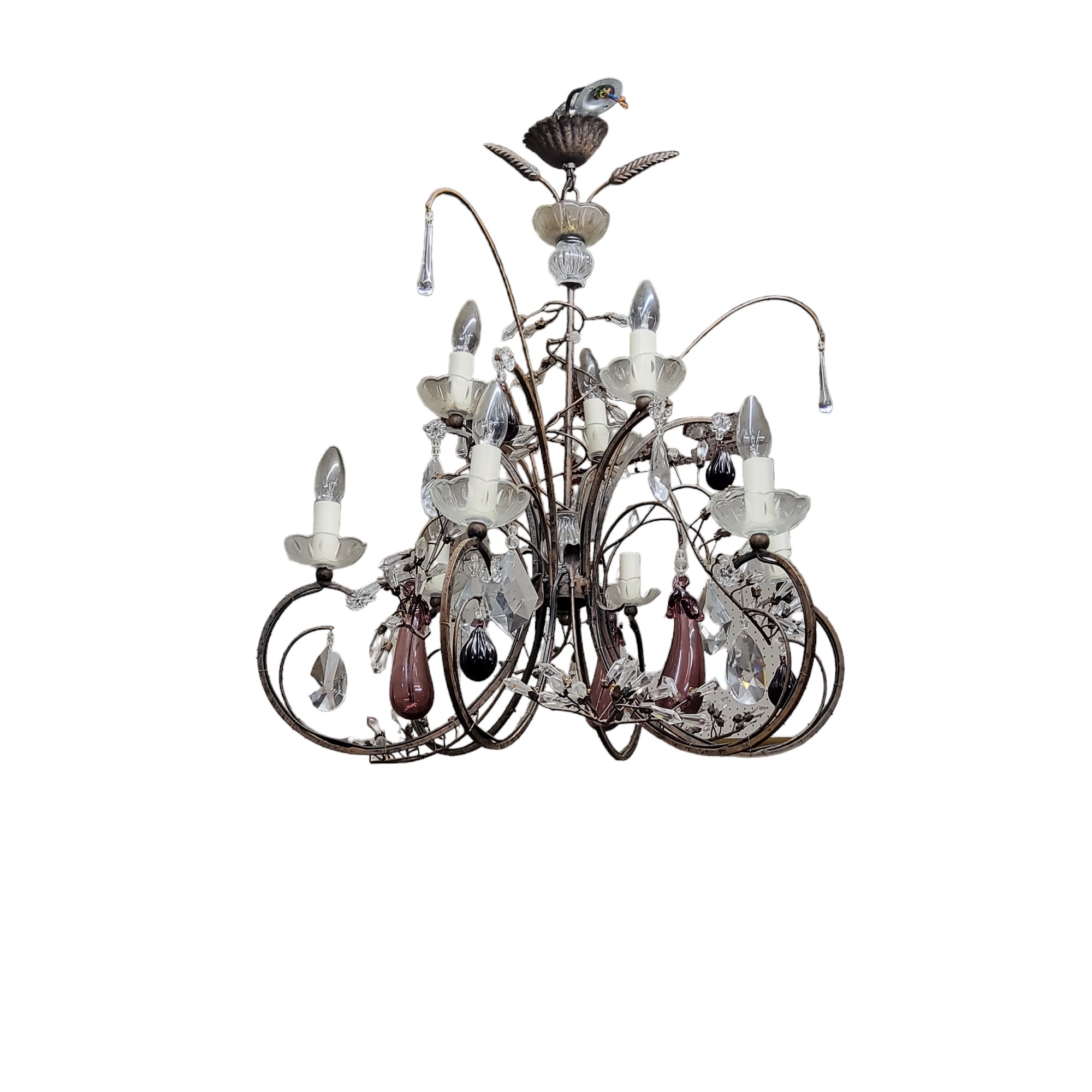 A pair of Murano glass country house chandeliers, wrought iron and glass, early 20th century - Image 3 of 3