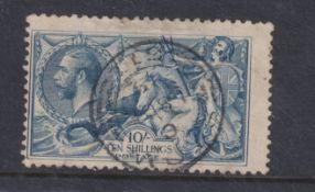 Stamps= GB Bradbury Wilkinson good used ten shilling seahorse stamp.  Reasonable perforations but